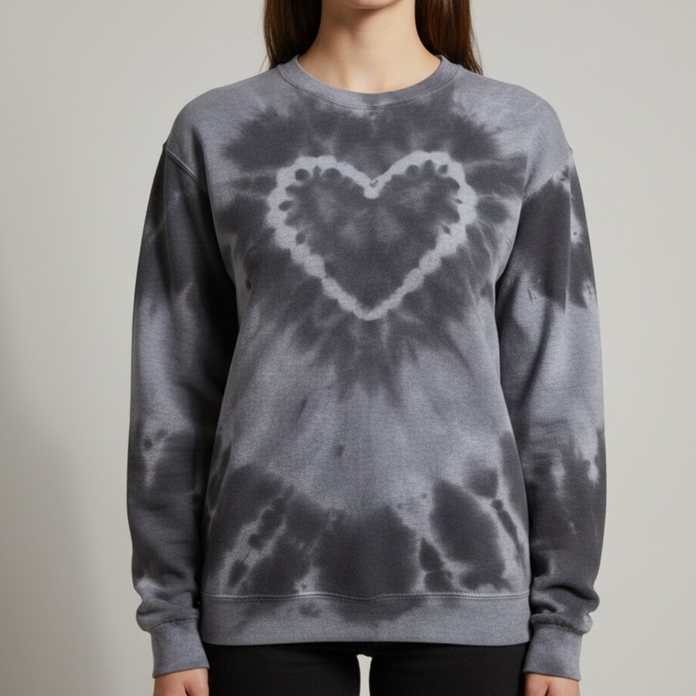 Urban Outfitters Renewal Gray Tie-Dye Heart Crew Neck Sweatshirt